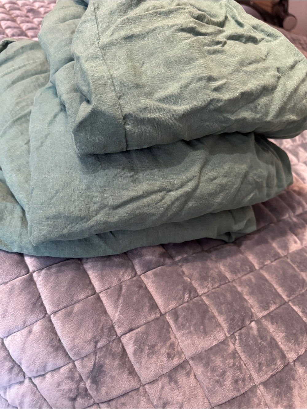 Bella Notta Washed twin Kelly Green Linen dust ruffle - Relaxed Textured Bedding